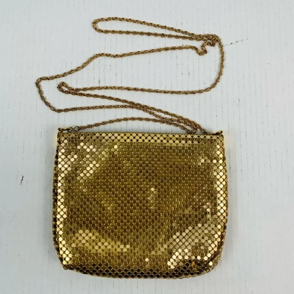 Vintage Gold Mesh Metallic Small Shoulder Bag Evening 70's 80's Disco Glam Prom - Picture 1 of 11